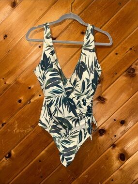 Primark green and cream palm leaf print one-piece swimsuit